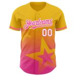 Custom 3D Twinkle Star Baseball Jersey with Personalized Name and Number in Yellow Pink-White Gradient Design Personalized
