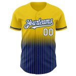 Custom Yellow Pinstripe Baseball Jersey with Name and Number - White-Royal Authentic Fade Fashion Personalized Yellow Pinstripe