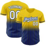 Custom Yellow Pinstripe Baseball Jersey with Name and Number - White-Royal Authentic Fade Fashion Personalized Yellow Pinstripe