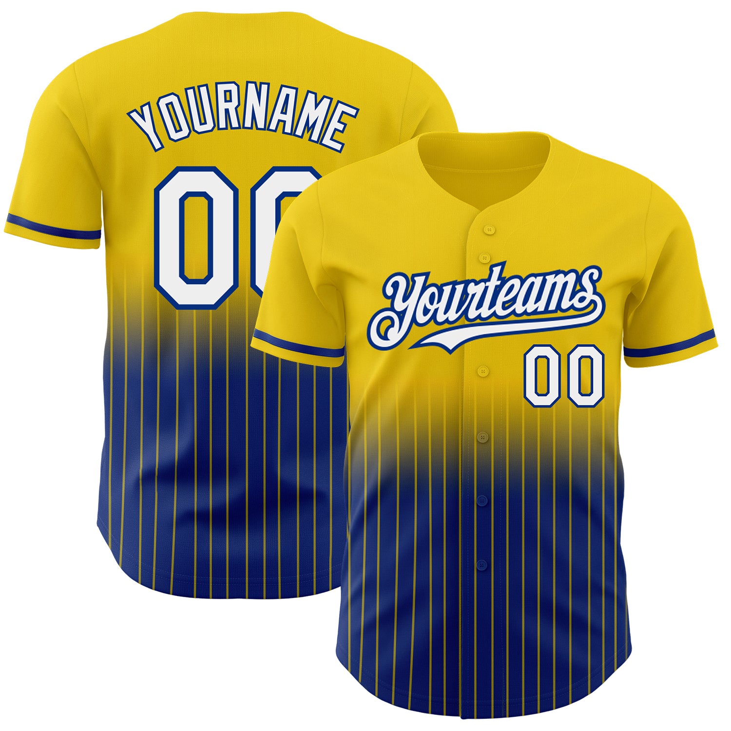 Custom Yellow Pinstripe Baseball Jersey with Name and Number - White-Royal Authentic Fade Fashion Personalized Yellow Pinstripe