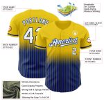 Custom Yellow Pinstripe Baseball Jersey with Name and Number - White-Royal Authentic Fade Fashion Personalized Yellow Pinstripe