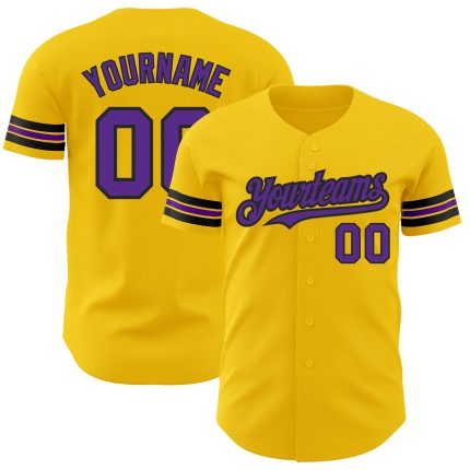 Personalized Yellow Purple Black Baseball Jersey for Men and Women - Authentic Design Personalized Yellow Purple-Black Authentic