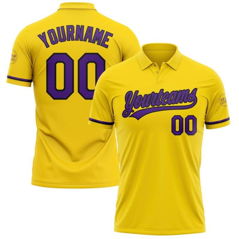 Custom Name Number Vapor Golf Polo Shirt Yellow Purple-Black Performance Team Apparel Personalized Yellow Purple-Black Performance