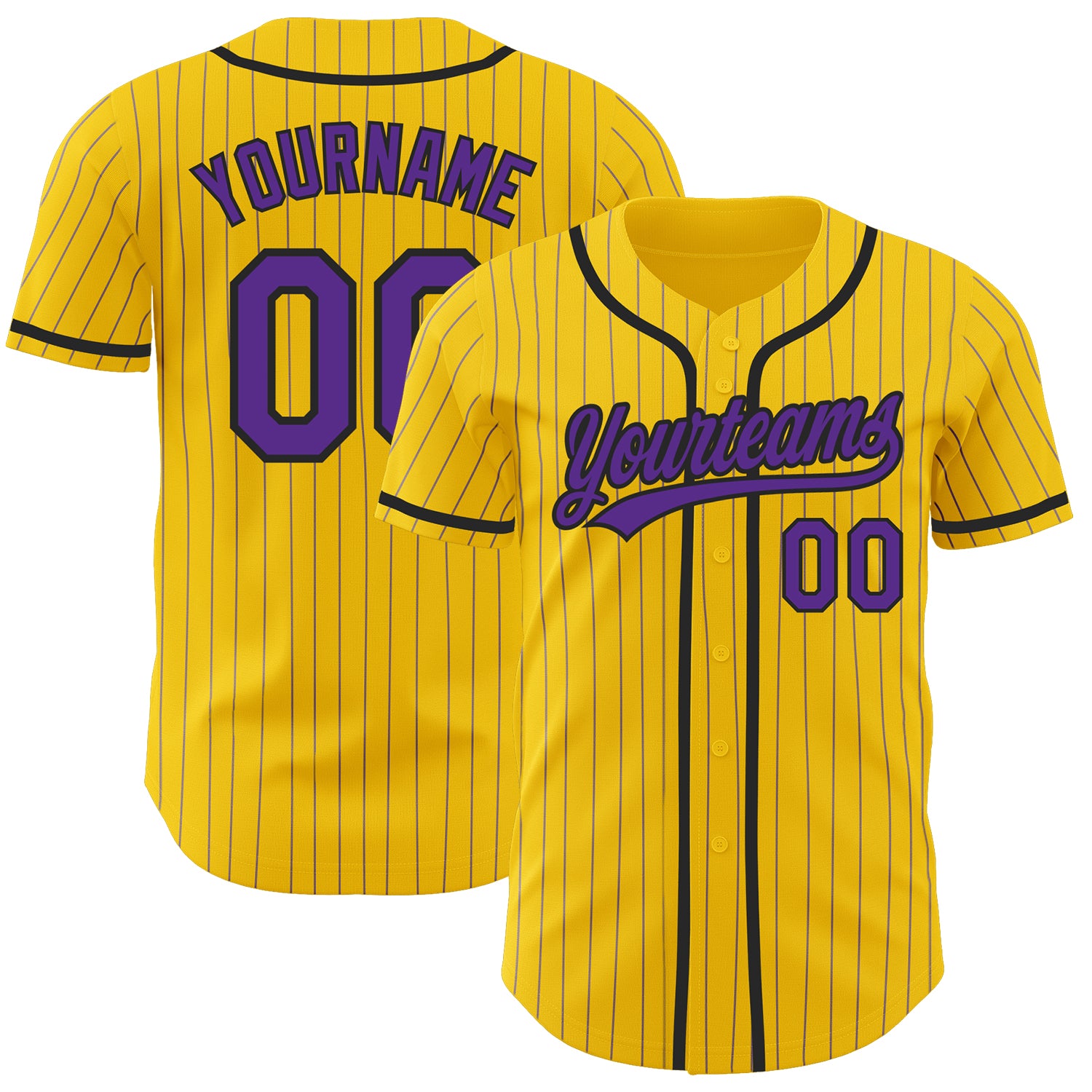 Custom Personalized Baseball Jersey - Authentic Yellow Purple Pinstripe with Name and Number Personalized Yellow Purple Pinstripe