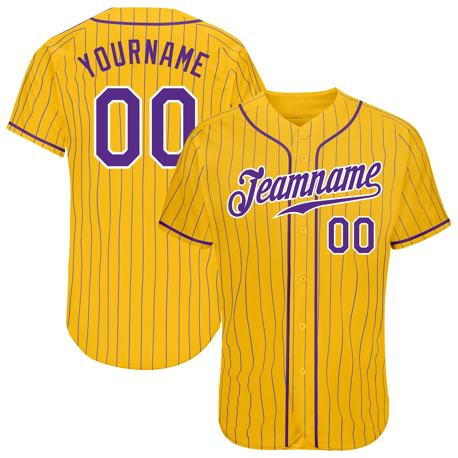 Custom Personalized Baseball Jersey with Yellow Purple Pinstripes - Authentic Team Name & Number Personalized Yellow Purple