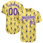 Custom Name and Number Monkey Baseball Jersey - Personalized 3D Yellow Purple-White Design Personalized Yellow Purple-White
