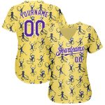 Custom Name and Number Monkey Baseball Jersey - Personalized 3D Yellow Purple-White Design Personalized Yellow Purple-White
