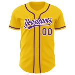 Custom Authentic Baseball Jersey with Personalized Name and Number - Yellow Purple-White Team Colors Personalized Yellow