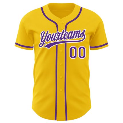 Custom Authentic Baseball Jersey with Personalized Name and Number - Yellow Purple-White Team Colors Personalized Yellow