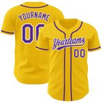Custom Authentic Baseball Jersey with Personalized Name and Number - Yellow Purple-White Team Colors Personalized Yellow