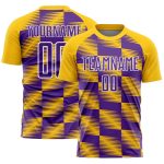 Custom Sublimation Soccer Jersey with Personalized Name & Number, Yellow Purple-White Lines Design Personalized Yellow Purple-White