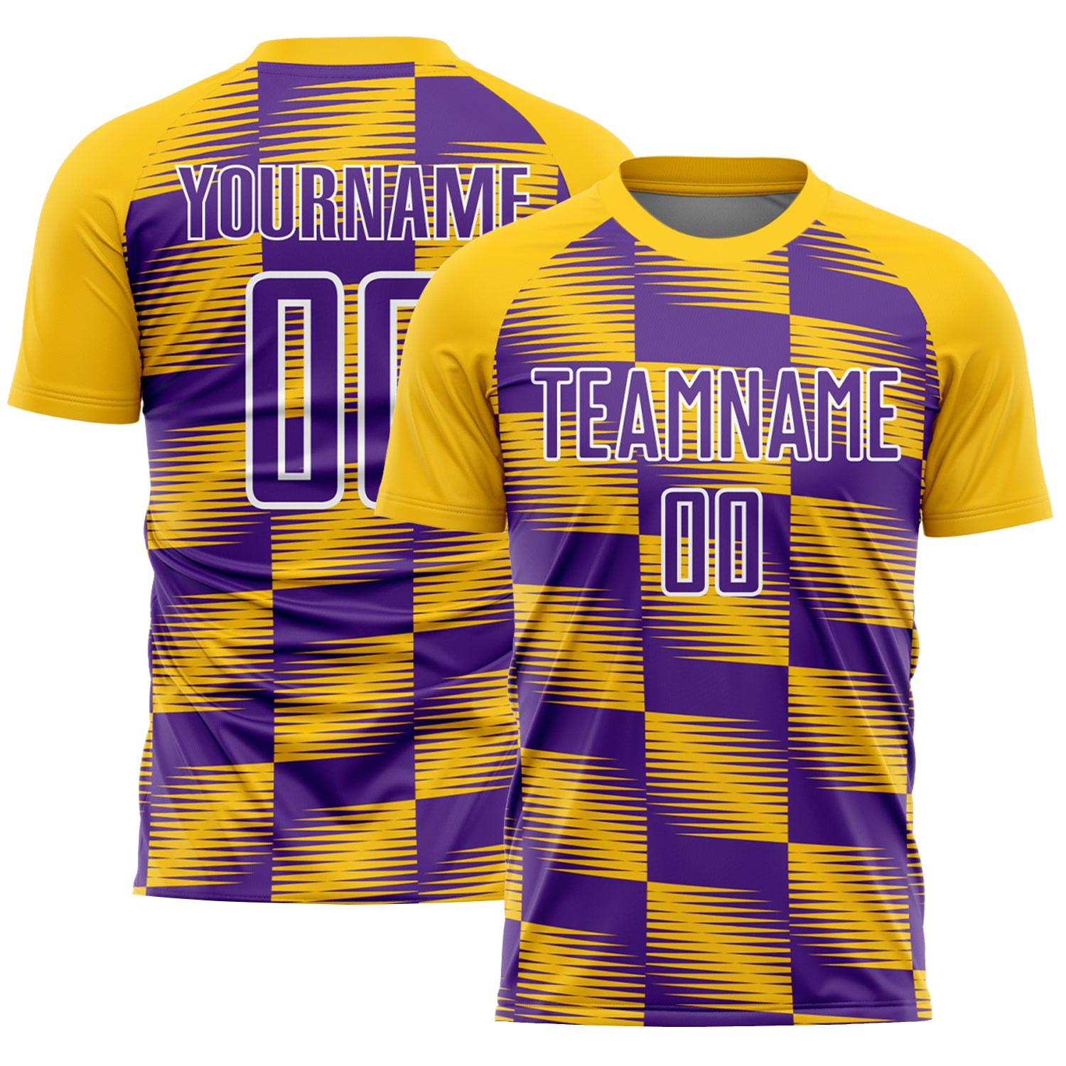 Custom Sublimation Soccer Jersey with Personalized Name & Number, Yellow Purple-White Lines Design Personalized Yellow Purple-White