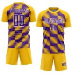 Custom Sublimation Soccer Jersey with Personalized Name & Number, Yellow Purple-White Lines Design Personalized Yellow Purple-White