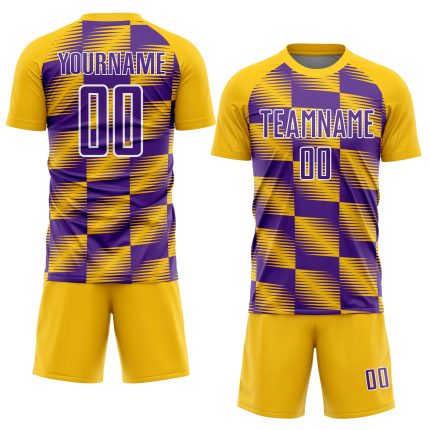 Custom Sublimation Soccer Jersey with Personalized Name & Number, Yellow Purple-White Lines Design Personalized Yellow Purple-White