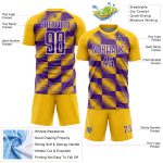 Custom Sublimation Soccer Jersey with Personalized Name & Number, Yellow Purple-White Lines Design Personalized Yellow Purple-White