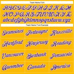 Custom Team Performance T-Shirt with Name and Number - Personalized Yellow Purple-White Design Personalized Yellow Purple-White