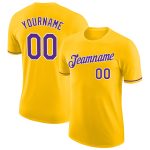 Custom Team Performance T-Shirt with Name and Number - Personalized Yellow Purple-White Design Personalized Yellow Purple-White