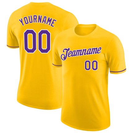 Custom Team Performance T-Shirt with Name and Number - Personalized Yellow Purple-White Design Personalized Yellow Purple-White
