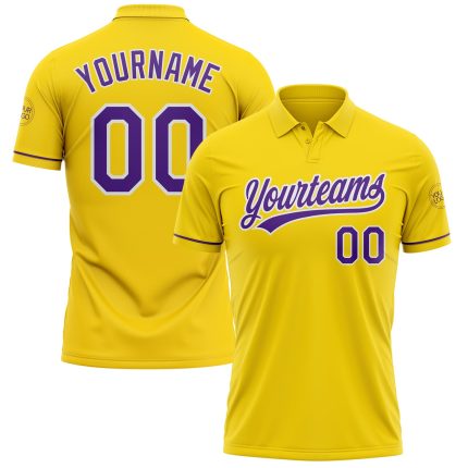 Personalized Team Golf Polo Shirt with Custom Name and Number in Yellow Purple-White Performance Vapor Design Personalized