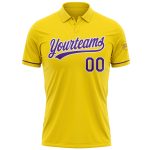 Personalized Team Golf Polo Shirt with Custom Name and Number in Yellow Purple-White Performance Vapor Design Personalized