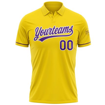Personalized Team Golf Polo Shirt with Custom Name and Number in Yellow Purple-White Performance Vapor Design Personalized