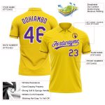Personalized Team Golf Polo Shirt with Custom Name and Number in Yellow Purple-White Performance Vapor Design Personalized