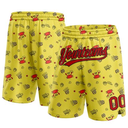 Custom Name Number Basketball Shorts 3D Pattern Crabs Shells Yellow Red Black - Authentic Team Gear Personalized Yellow Red-Black