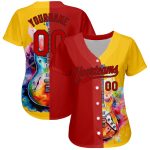 Custom Name Number Baseball Jersey Watercolor Guitar Music Festival 3D Pattern Yellow Red Black Design Personalized Yellow