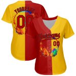 Custom Name and Number Music Festival Baseball Jersey with 3D Yellow Red-Black Watercolor Headphone and Musical Notes Design
