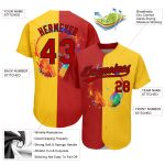 Custom Name and Number Music Festival Baseball Jersey with 3D Yellow Red-Black Watercolor Headphone and Musical Notes Design