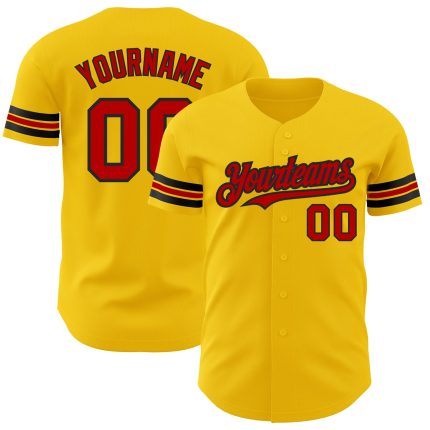 Personalized Authentic Baseball Jersey in Yellow and Red-Black Color Scheme Personalized Yellow Red-Black Authentic Baseball
