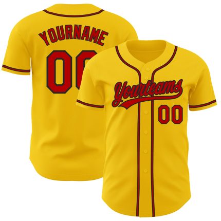 Custom Authentic Baseball Jersey with Personalized Name and Number in Yellow, Red, and Black Personalized Yellow Red-Black