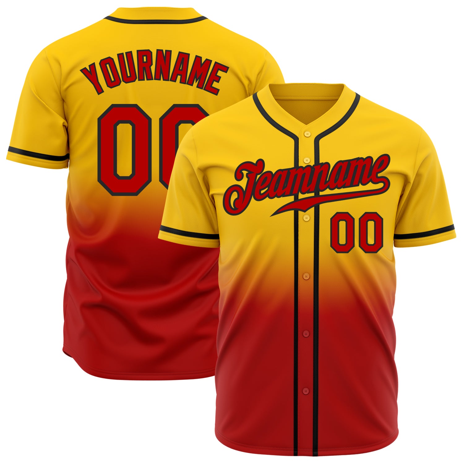 Custom Name and Number Baseball Jersey - Personalized Authentic Fade Design in Yellow, Red, and Black Personalized Yellow