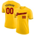 Custom Team Performance T-Shirt with Name and Number in Yellow and Red-Black Design Personalized Yellow Red-Black Performance