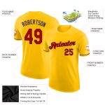 Custom Team Performance T-Shirt with Name and Number in Yellow and Red-Black Design Personalized Yellow Red-Black Performance