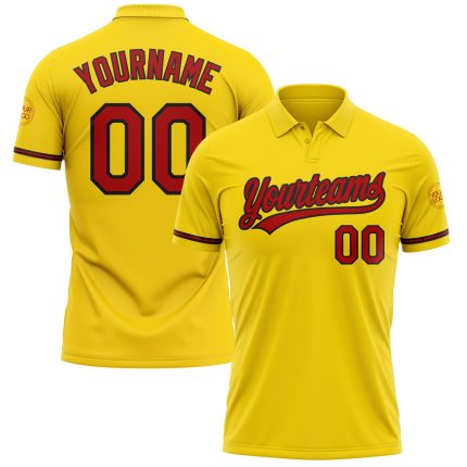 Custom Name and Number Vapor Golf Polo Shirt - Personalized Yellow Red-Black Performance Team Apparel Personalized Yellow