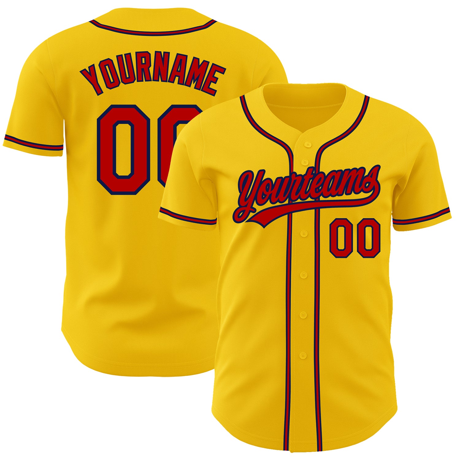 Custom Personalized Baseball Jersey - Yellow Red-Navy with Team Name & Number Personalized Yellow Red-Navy Authentic Baseball