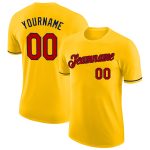 Custom Team Name Number Performance T-Shirt in Yellow Red-Navy - Personalized Sports Tee Personalized Yellow Red-Navy Performance