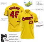 Custom Performance Golf Polo Shirt - Personalized Yellow Red-Navy with Team Name and Number Personalized Yellow Red-Navy