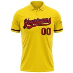 Custom Performance Golf Polo Shirt - Personalized Yellow Red-Navy with Team Name and Number Personalized Yellow Red-Navy