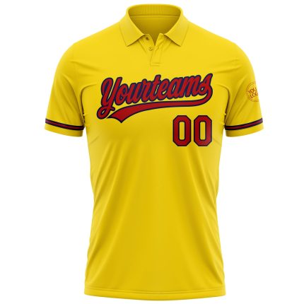 Custom Performance Golf Polo Shirt - Personalized Yellow Red-Navy with Team Name and Number Personalized Yellow Red-Navy
