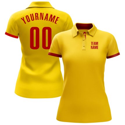 Custom Name and Number Performance Golf Polo Shirt - Personalized Yellow and Red Team Shirt Personalized Yellow Red Performance