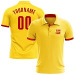 Custom Name and Number Performance Golf Polo Shirt - Personalized Yellow and Red Team Shirt Personalized Yellow Red Performance