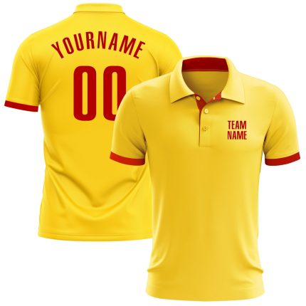 Custom Name and Number Performance Golf Polo Shirt - Personalized Yellow and Red Team Shirt Personalized Yellow Red Performance