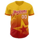 Custom Name and Number Authentic Baseball Jersey with 3D Twinkle Star Gradient Design in Yellow Red-White Personalized Yellow