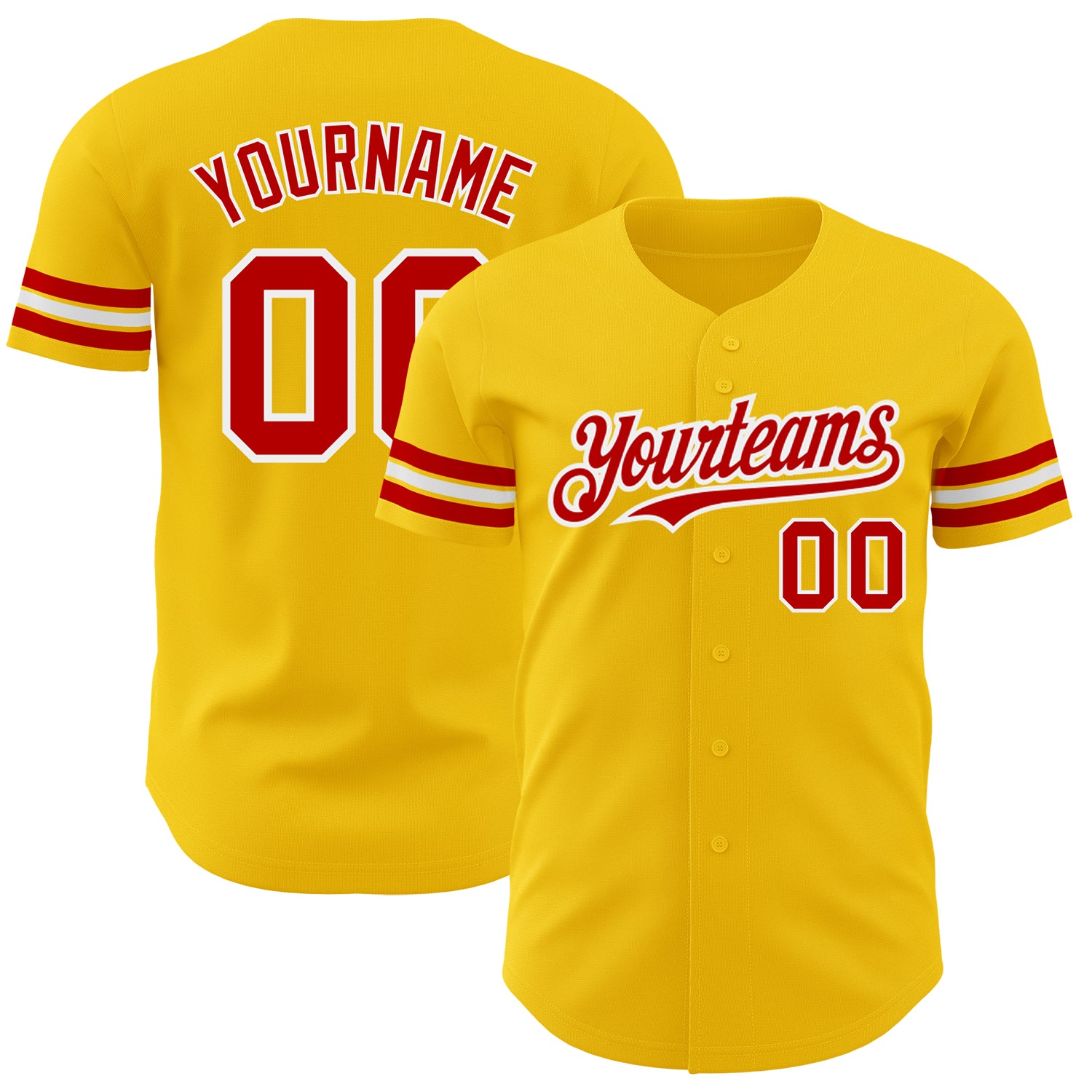 Custom Yellow Red White Baseball Jersey - Authentic Design, Personalized Team Apparel Personalized Yellow Red-White Authentic