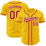 Custom Team Baseball Jersey with Personalized Name and Number - Yellow Red and White Authentic Design Personalized Yellow