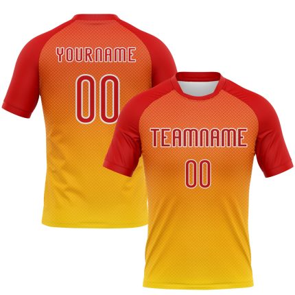 Custom Sublimation Volleyball Uniform Jersey - Personalized Yellow Red-White Geometric Shape with Name and Number Personalized