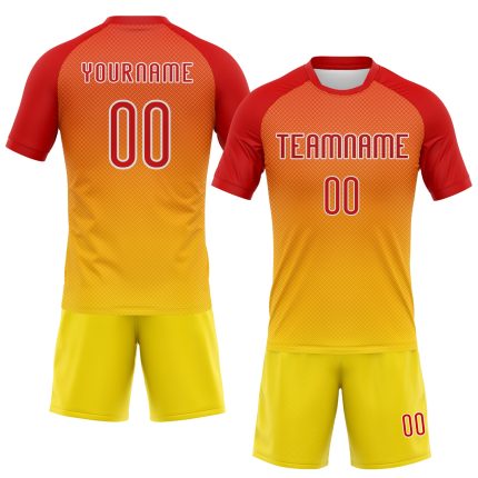 Custom Sublimation Volleyball Uniform Jersey - Personalized Yellow Red-White Geometric Shape with Name and Number Personalized