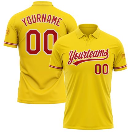 Custom Name Number Yellow Red-White Vapor Performance Golf Polo Shirt - Personalized Team Apparel Personalized Yellow Red-White